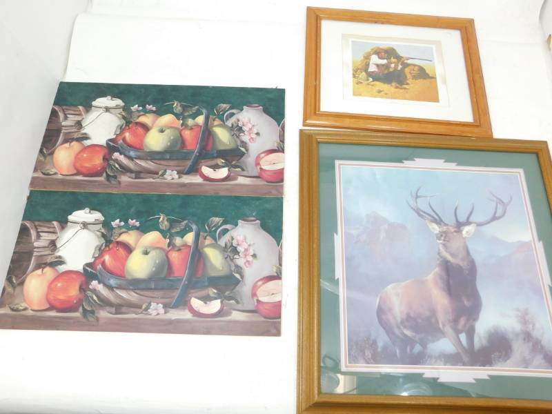 lot 136 image: Two Framed & Matted Pictures & Two Wood Panels Of Fruit Basket Items, Etc.