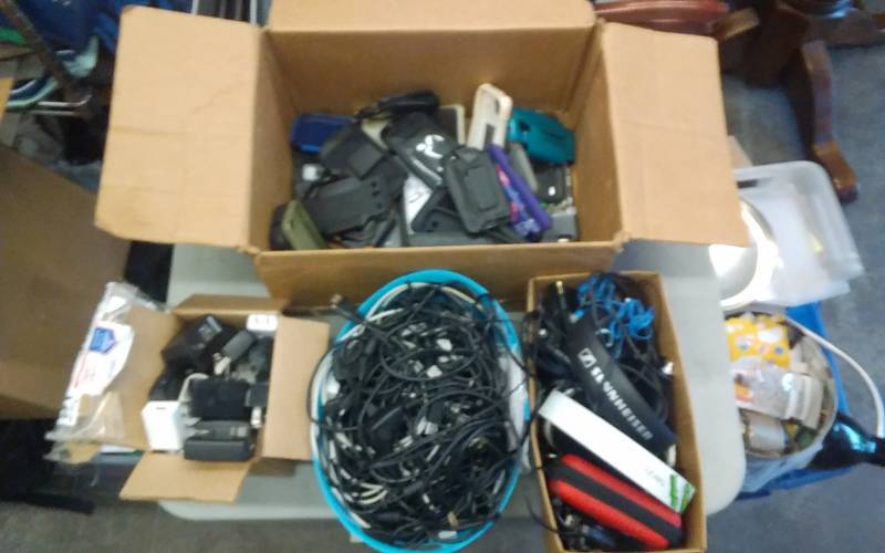 lot 21 image: Large Lot Of Assorted Cell Phone Chargers, Cases, Head Phones, Head Sets, Related