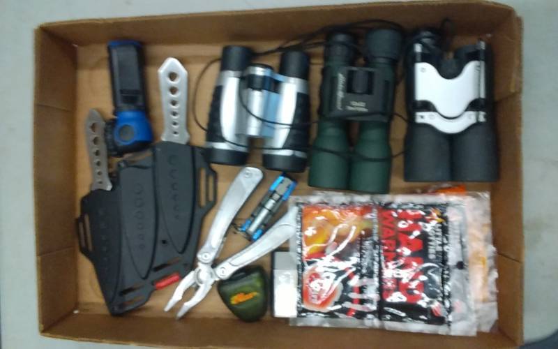 lot 38 image: Binoculars, Knives, Hand Warmers, Misc