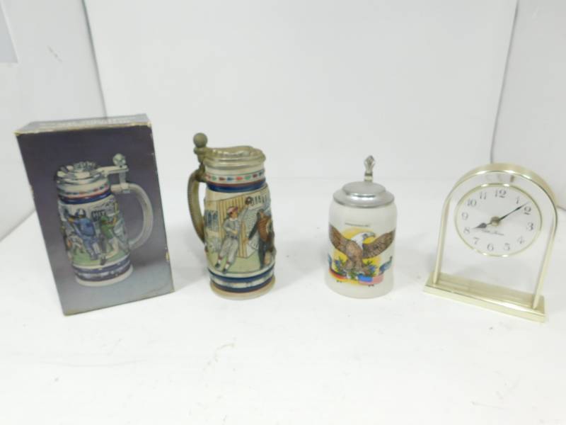 lot 74 image: Avon Great American Baseball Ceramic Stein--Sembach Sneakers  1994 Beer Stein--Seth Thomas Clock