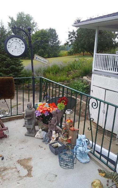 lot 64 image: Lawn Statues, Ornamental Clock, Thermometer