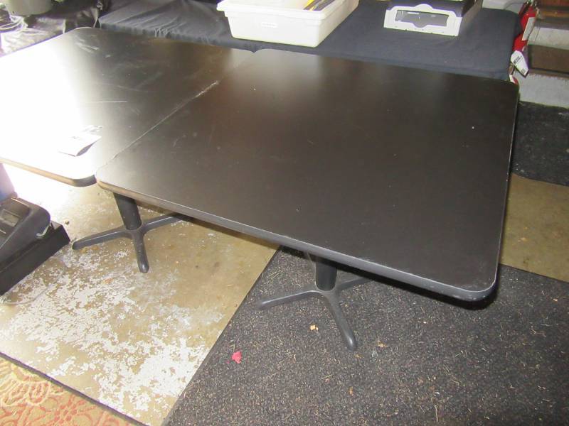 lot 19A image: 3, Restaurant tables with Steel Base.. Dark Brown Simulated wood top