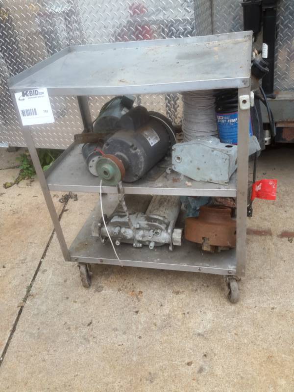 lot 162 image: Rolling Metal Cart with Various Motors Please See Close-Ups