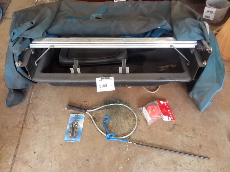 lot 179 image: Portable Ice Fishing Hut, Net, Foot Spikes and More