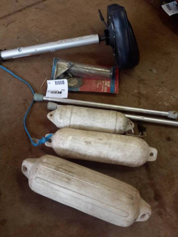 lot 181 image: Boat Buoys, Stool Seat and Boat Cover Poles