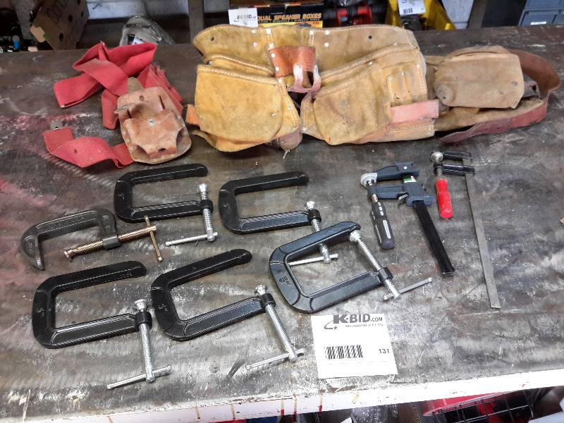 lot 131 image: C Clamps, Clamps, and Tool Belts