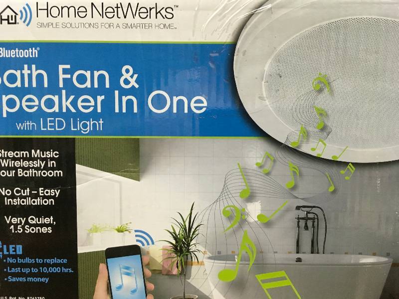 Decorative White 70 CFM Bluetooth Stereo Speaker Exhaust Bathroom Exhaust Fan with LED Light open box not used