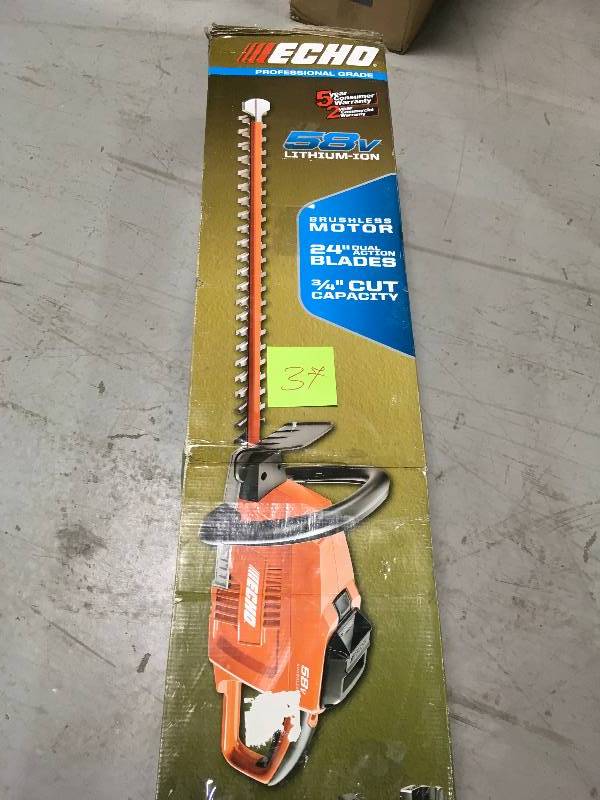ECHO 24 in. 58-Volt Lithium-Ion Brushless Cordless Hedge Trimmer - Battery and Charger Included in like new condition