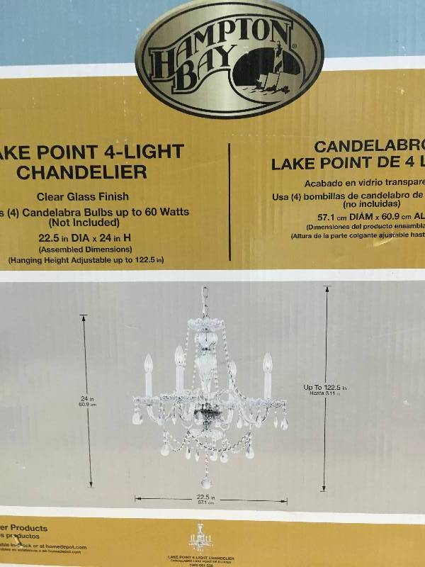 Hampton Bay Lake Point 4-Light Chrome and Clear Crystal Chandelier new