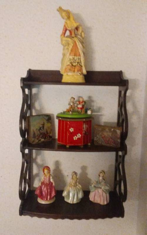 lot 8 image: Wall Shelf (20x14), Victorian Figurines, Music Box