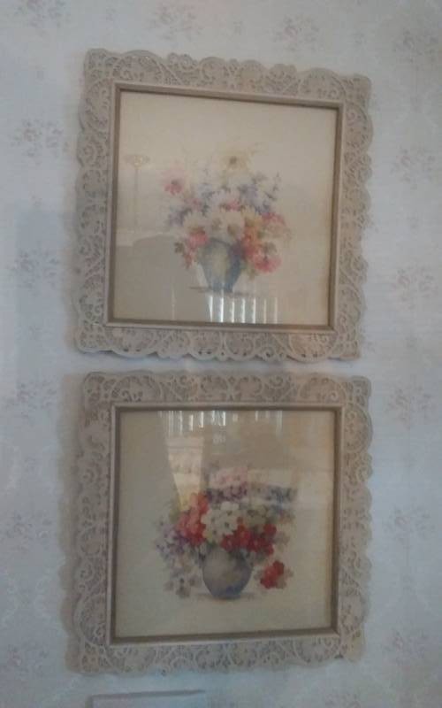 lot 31 image: Pair Of Fancy Frame Floral Pictures By M. Black