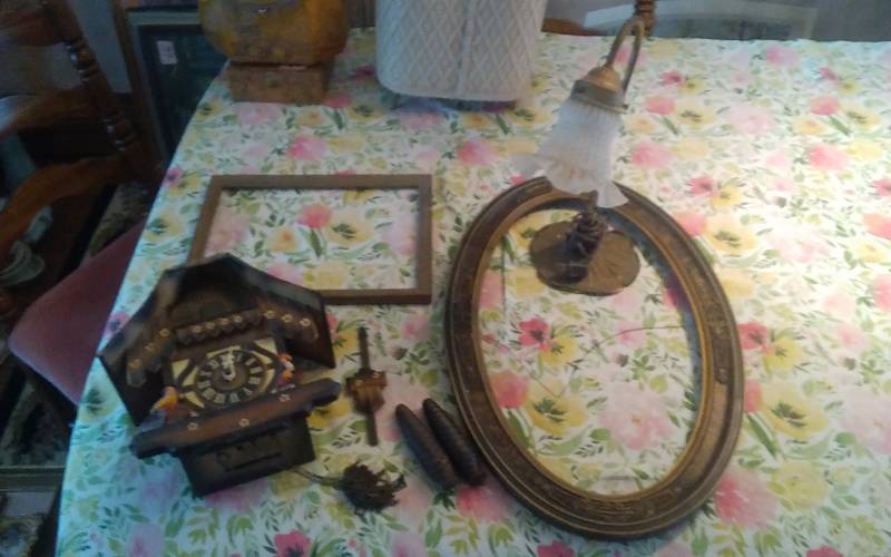 lot 43 image: Cuckoo Clock, Vintage Frames, Lily Pad Lamp