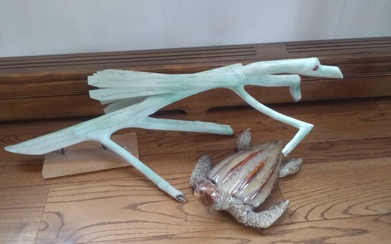 lot 49 image: Stick Art Bug By Sam Pizzi, Big Ceramic Turtle