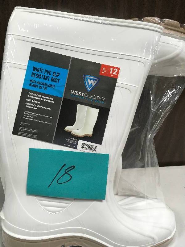 lot 18 image: West Chester Mens 15in. PVC Slip-Resistant Boots  White, Size 12 in good condition