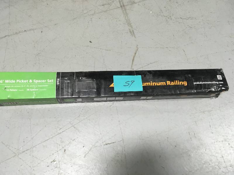 lot 59 image: Peak Aluminum 6 ft. Aluminum Wide Picket and Spacer Kit in Black in Good Condition