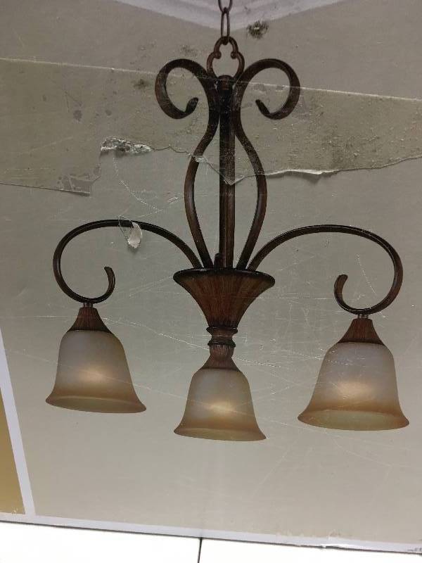 lot 84 image: Hampton Bay Chester 3-Light Chandelier Aruba in Good Working Condition