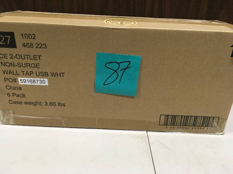 lot 87 image: Commercial Electric 4.2 Amp 2-Outlet 2-USB Wall Tap Power Station, White in Good Condition