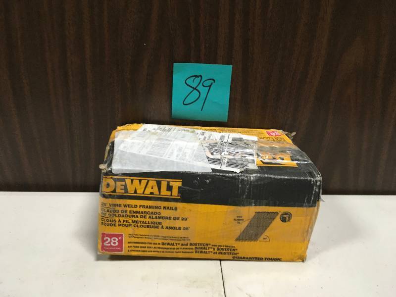 lot 89 image: Dewalt 3 in. x 0.120 Wire Collated Galvanized Steel Smooth Shank Framing Nails (2,000 per Box)