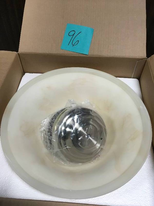 lot 96 image: Hampton Bay 13 2-Light Universal Ceiling Fan Lighting Kit Brushed Nickel in Good Condition