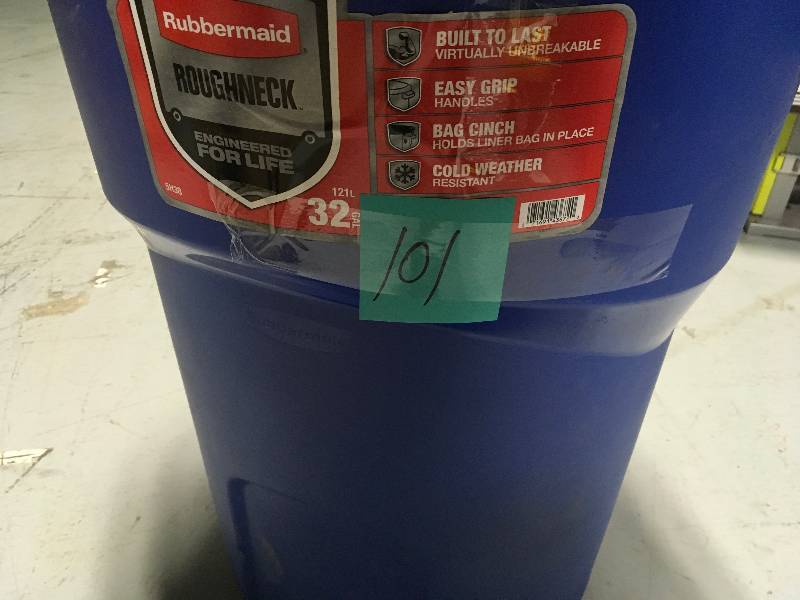 lot 101 image: Rubbermaid Roughneck 32 Gal. Outdoor Recycling Bin in Good Condition