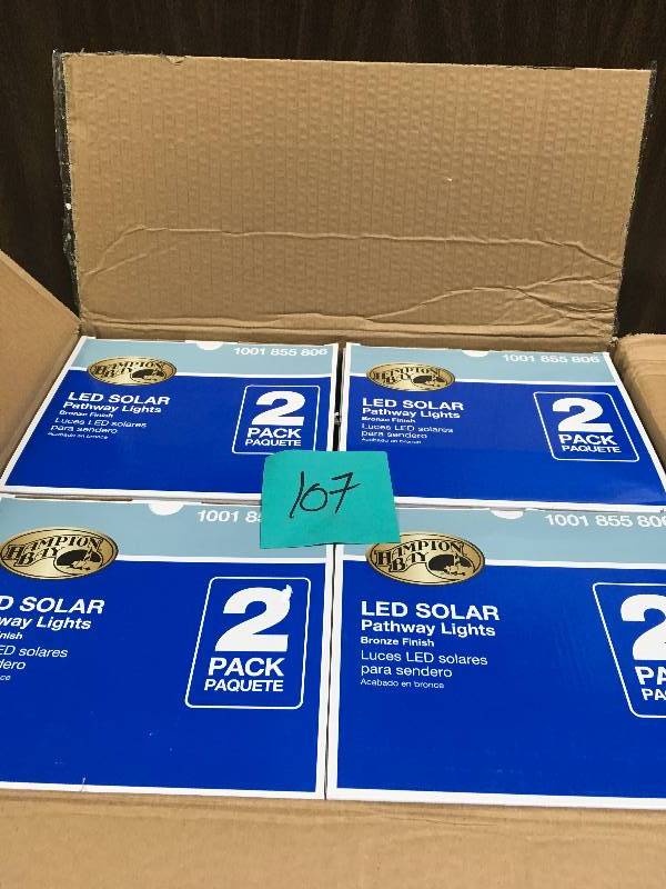 lot 107 image: Hampton Bay Solar Bronze Outdoor Integrated LED New Age Pagoda Landscape Path Light (4-Pack) new