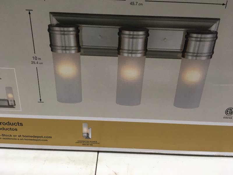 lot 109 image: Hampton Bay 3-Light Brushed Nickel Wall Vanity Fixture new