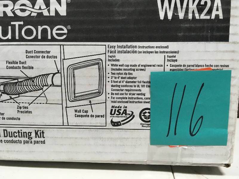 lot 116 image: Broan Wall Vent Ducting Kit in Good Condition