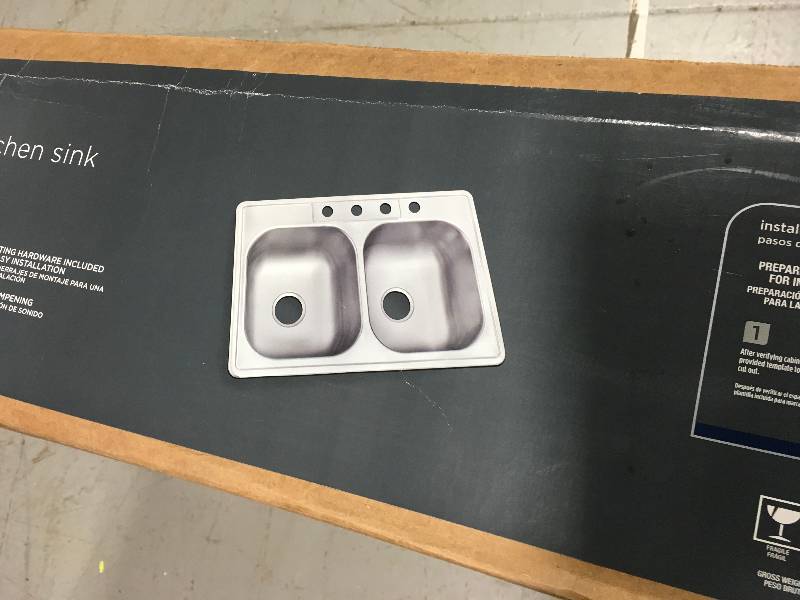 lot 121 image: Glacier Bay Drop-In Stainless Steel 33 in. 4-Hole Double Bowl Kitchen Sink
