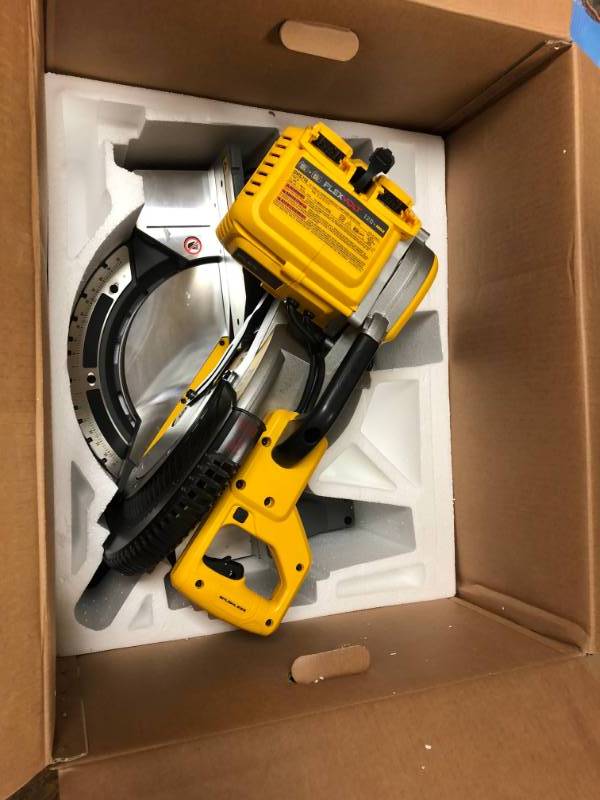 lot 127 image: DEWALT FLEXVOLT 120-Volt MAX Lithium-Ion Cordless Brushless 12 in. Miter Saw NO AC Adapter (Tool-Only) in like New working conditions