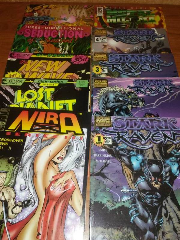 lot 38 image: 10 Eclipse comics Stark Raven 1 through 4 Series, and more.