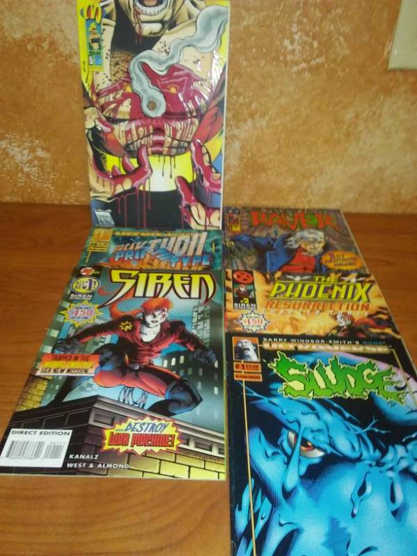 lot 63 image: 6 Malibu Marvel Comics protectors #5, January 93  Siren - 1 and 2, Raver - 1, Sludge, Prototype