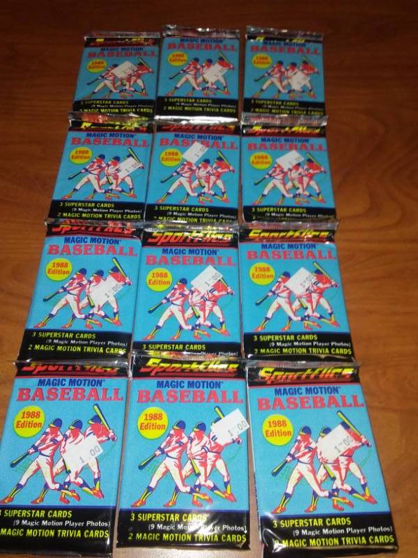 lot 73 image: 12 NEW packs Sportflics Magic Motion 1988 basketball cards sealed wax packs MLB