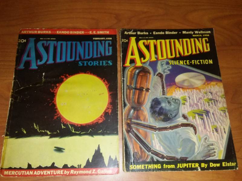 lot 94 image: 2 Astounding Stories February, March 1938, pulp. Gallun, Elstar, Wellman, Smith.