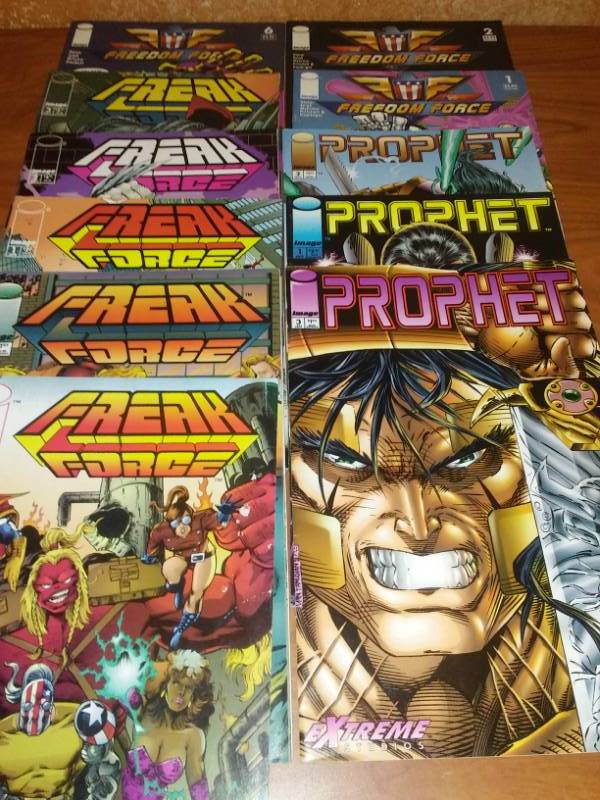 lot 97 image: 11 Comics 3 Freedom Force, 3 Freak Force, 3 Prophet.
