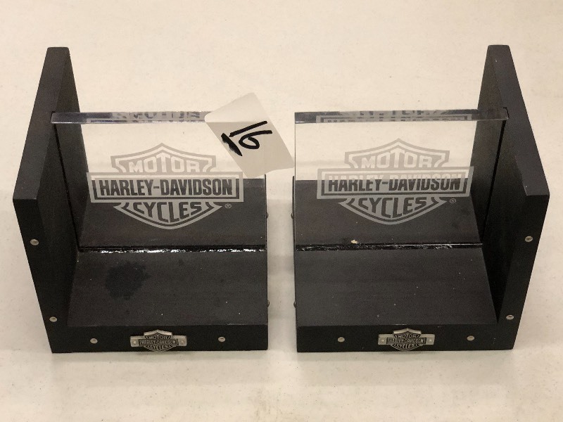 lot 16 image: (2) Harley Davidson 6x6 Bookends ...