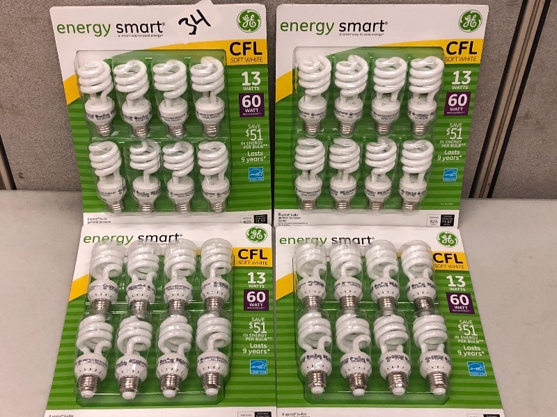 lot 34 image: (4) New 8-Packs Of CFL Soft White 1...