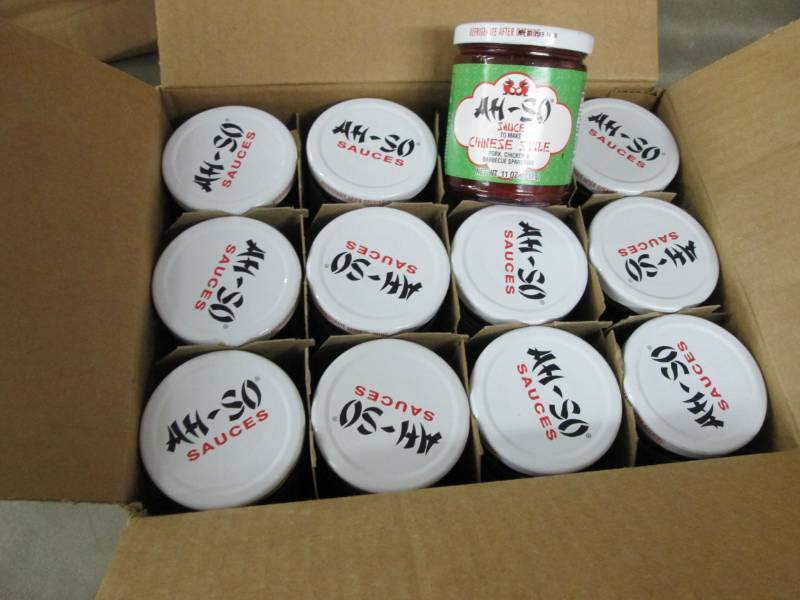 lot 282 image: Case of 12 AH - SO Asian BBQ sauce for Pork, Chicken and Spar Ribs Chinese Style.  Dated March 2019