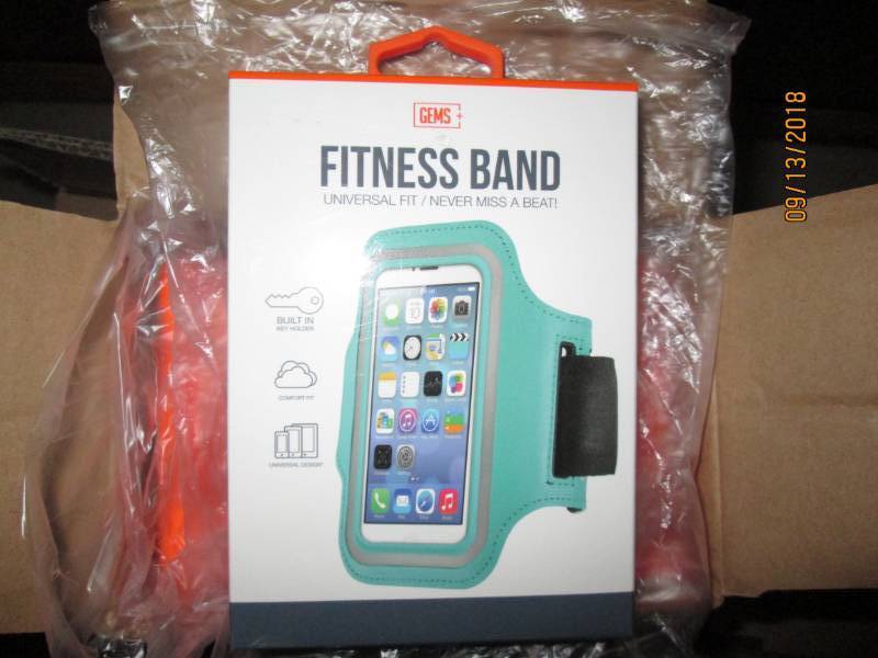 lot 308 image: Case of 48 Gems Fitness Bands wrist phone holders.  teal