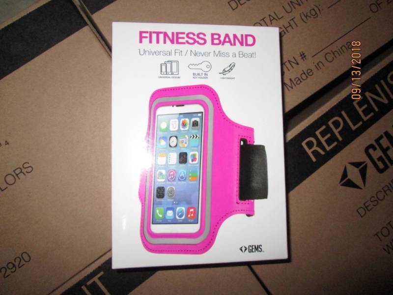 lot 320 image: Case of 48 Gems Fitness Bands wrist phone holders.  Pink