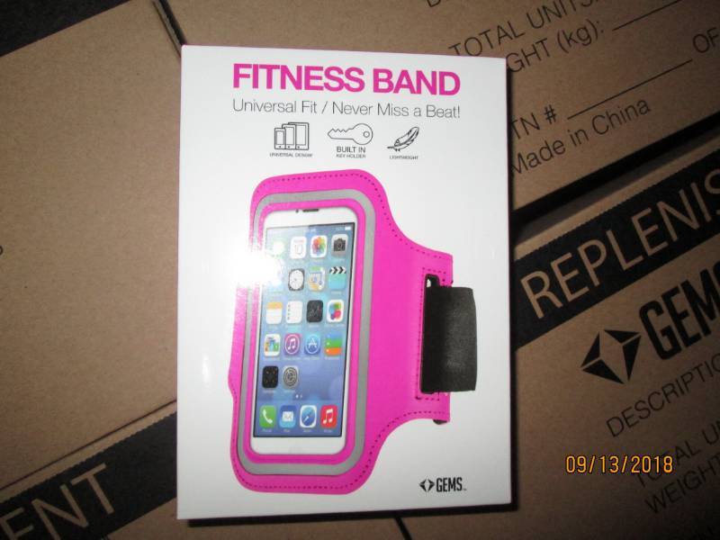 lot 311 image: Case of 48 Gems Fitness Bands wrist phone holders.  Pink