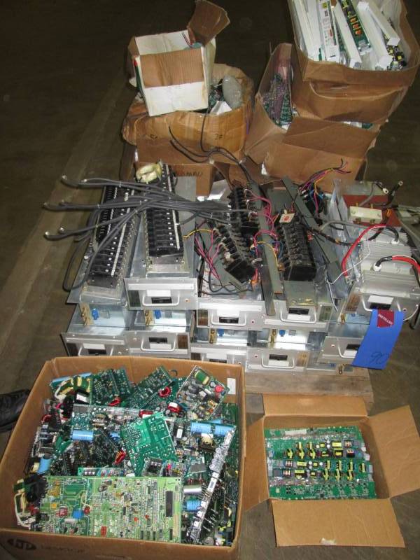 lot 90 image: Pallet of circuit boards and electrical equipment