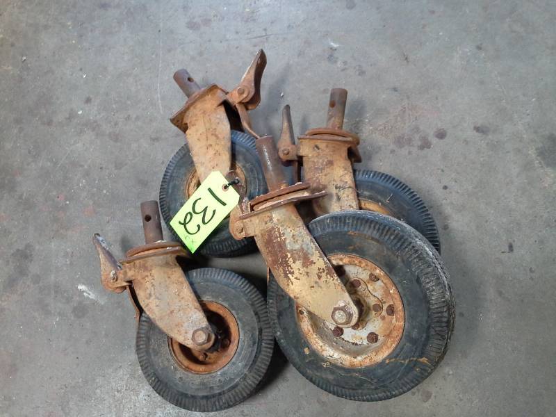 lot 132 image: Set of Four Pneumatic Scaffolding Casters