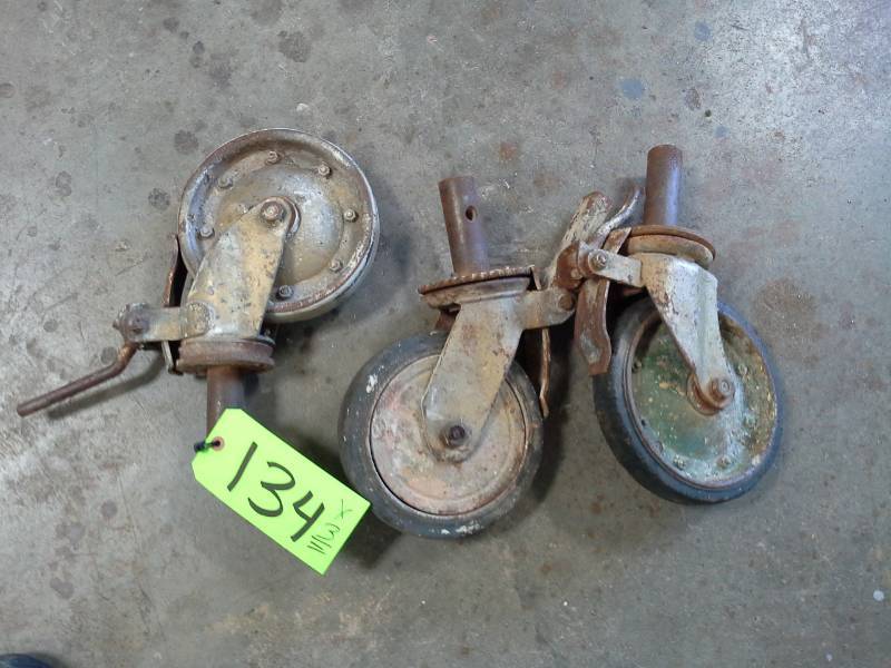lot 134 image: THREE Scaffolding Casters - Not a complete set