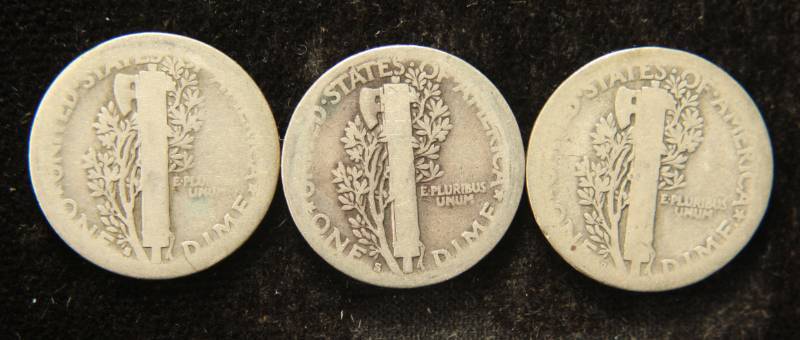 (3) EARLY DATE MERCURY DIMES 1916-S 1917-S 1918-D