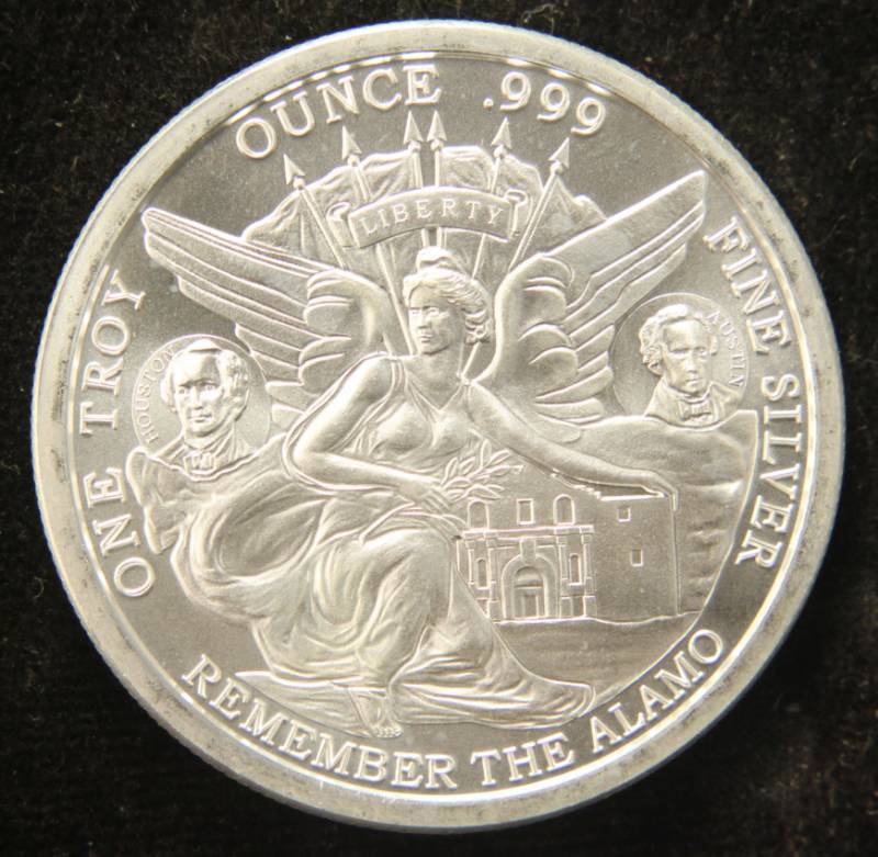 1 TROY OZ. .999 FINE SILVER TEXAS - ALAMO ROUND