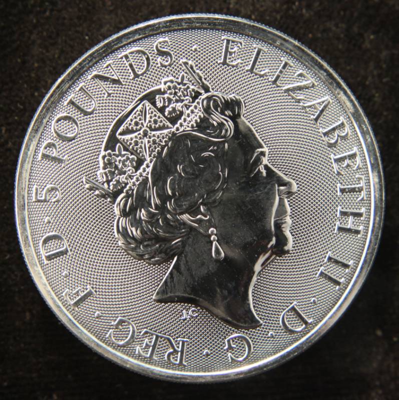 2018 GREAT BRITAIN 2 TROY OZ .999 FINE SILVER QUEENS BEAST BLACK BULL