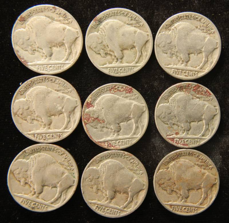 GROUP OF 9 US BUFFALO NICKELS AS PICTURED