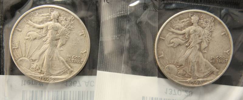 (2) WALKING LIBERTY SILVER HALF DOLLARS 1942 & 1943