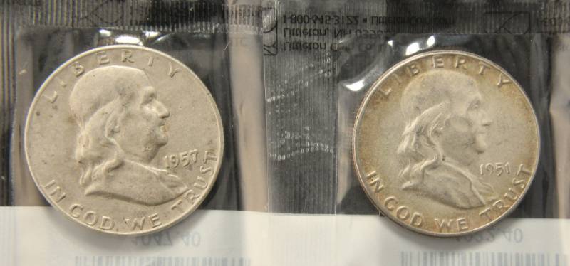 (2) FRANKLIN SILVER HALF DOLLARS 1951 & 1957-D BOTH XF
