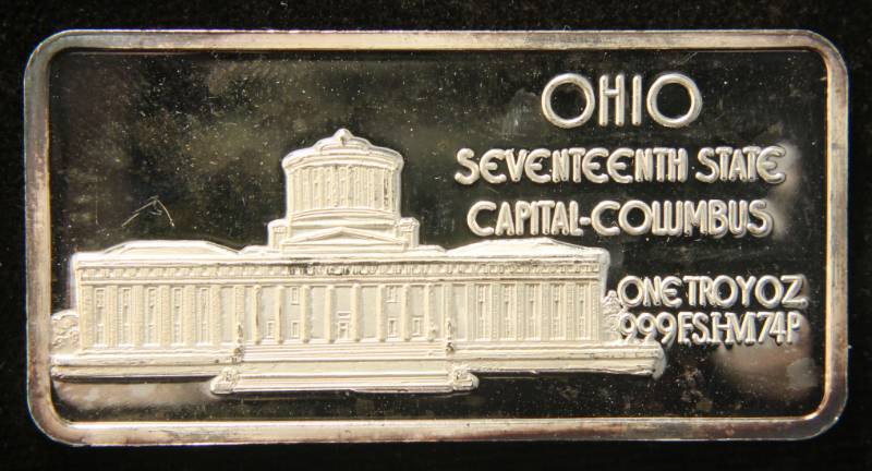 1 TROY OZ. .999 FINE SILVER BAR 50 STATES SERIES OHIO